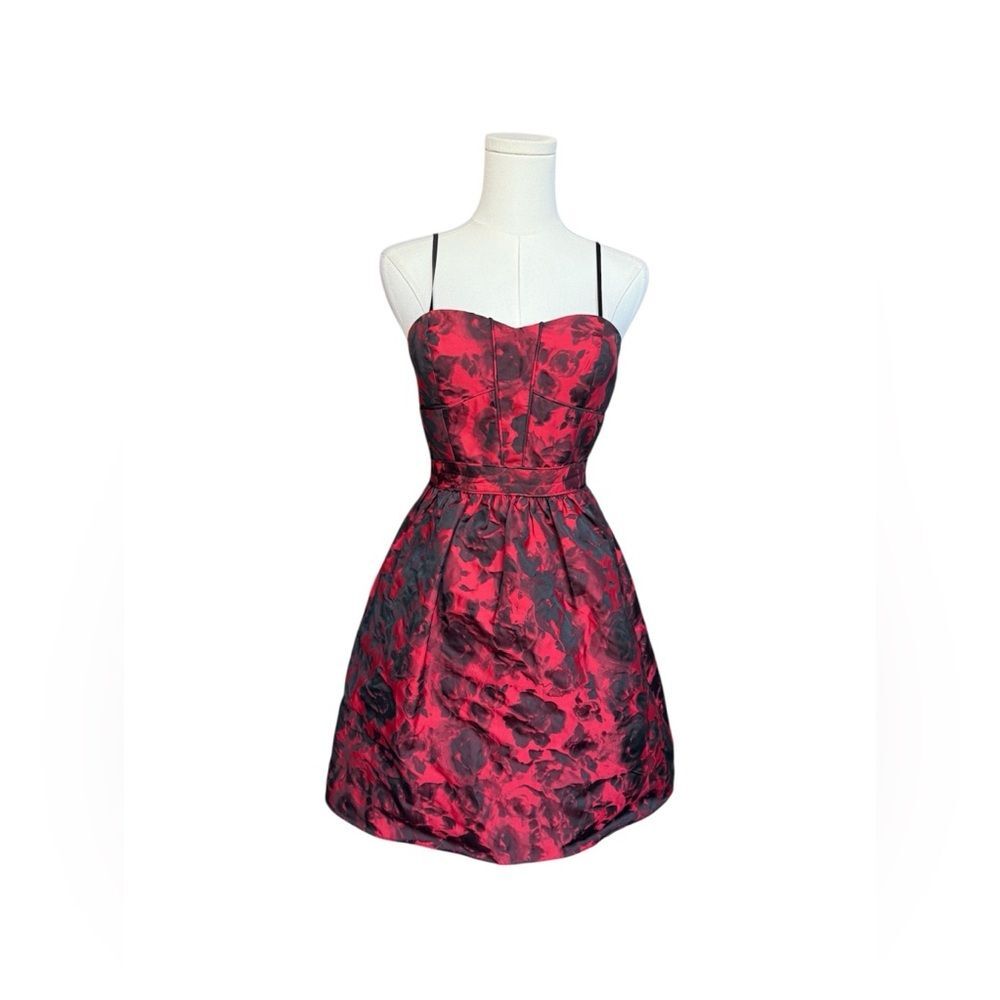Aqua Red Black Floral Jacquard Fit & Flare Mini Dress Size 4